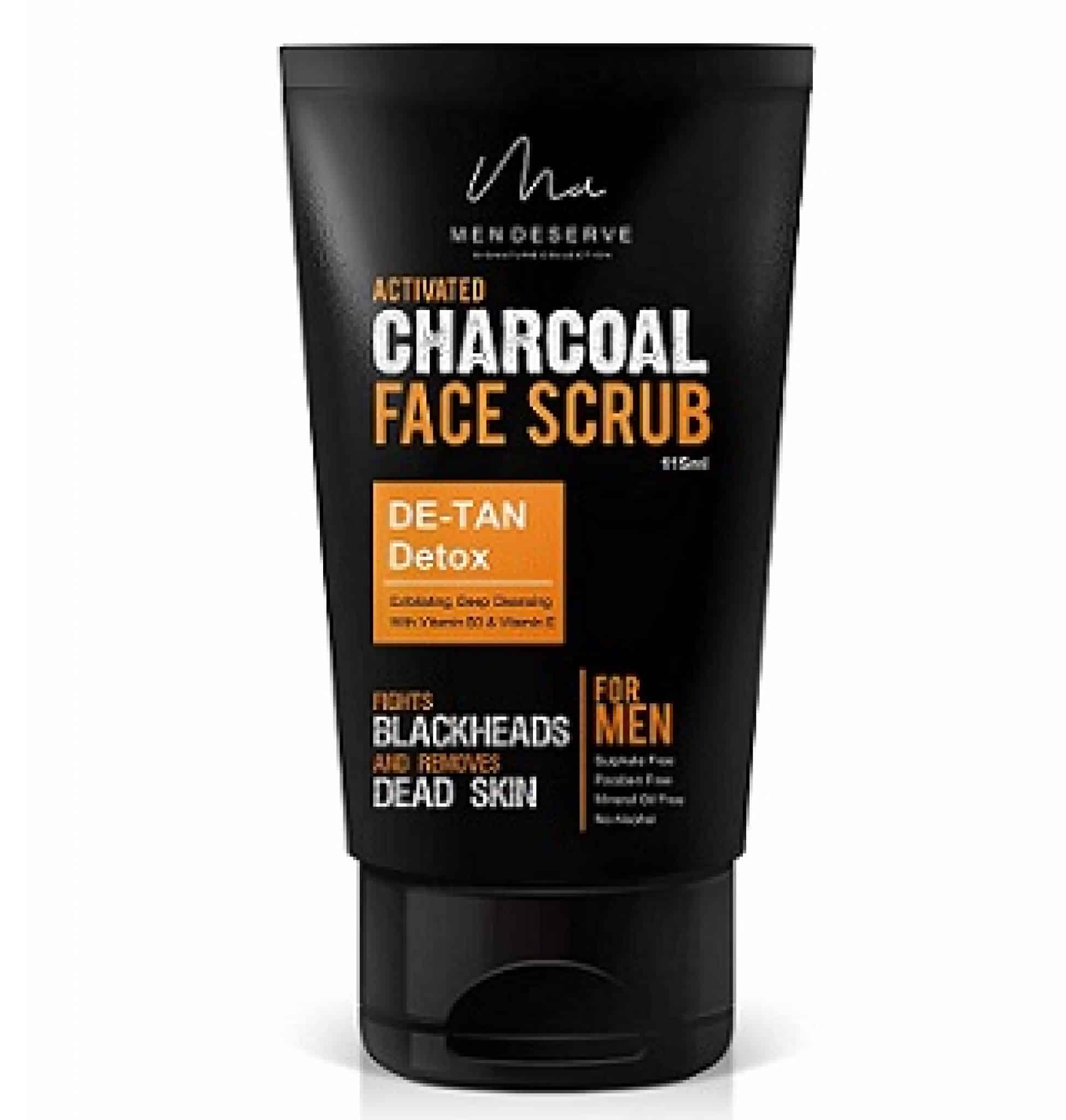 10 Best Face Scrubs For Men In India July 20 2024 Shubz   MEN DESERVE Activated Charcoal Face Scrub DE TAN And Detox 1950x2048 